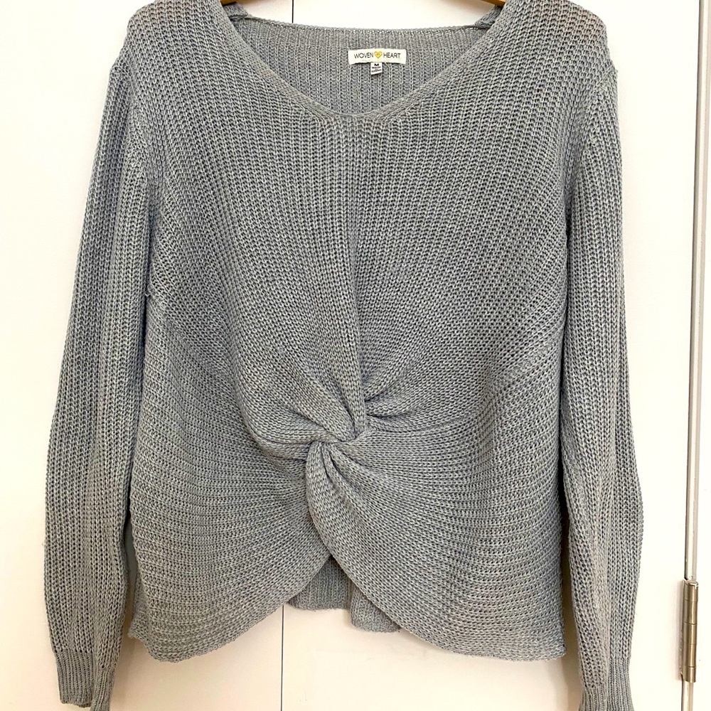 Woven Heart center tie grey sweater